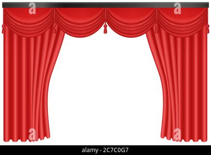 Realistic Red silk curtains backdrop entrance vector illustration Stock Vector