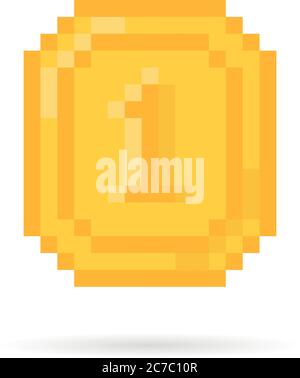 golden pixel art coin money for video game Stock Vector