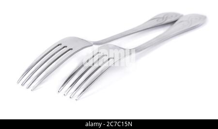 Two stainless steel forks isolated on white background Stock Photo