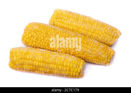 Frozen corn cob isolated on white background Stock Photo