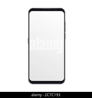 Realistic trendy smartphone mockup with blank black screen isolated on white background. For any user interface test or presentation Stock Vector