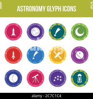 Unique astronomy vector glyph icon set Stock Vector