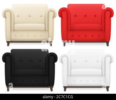Set of realistic Cream, red, black and white vintage cozy soft home chair Stock Vector