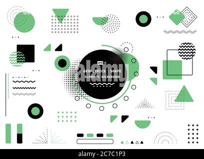 Abstract green and black Memphis design of artwork element decorative background. Use for ad, poster, copy space of text. illustration vector eps10 Stock Vector