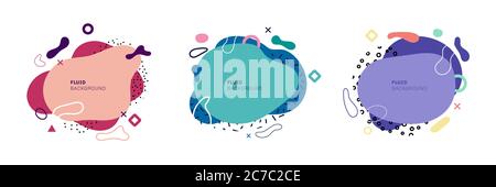 Set of abstract fluid shapes with geometric elements on white background. Vector illustration Stock Vector