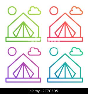 Gradient color line icon tent. Camping vector logo Stock Vector