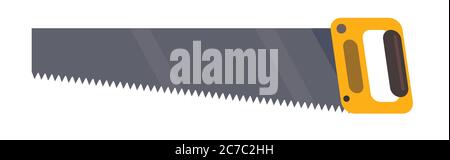 Saw on wood vector. For sawing boards, plywood and other materials. Tool installer, carpenter. Saw for construction and repair, needlework. Steel hack Stock Vector
