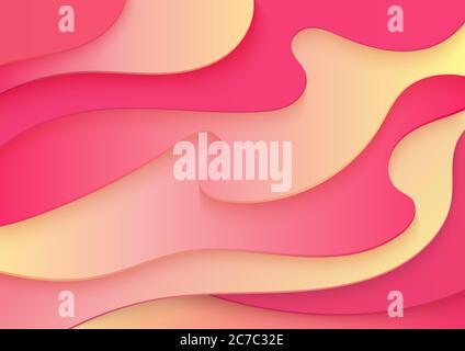 Paper cut banner concept. Paper curved abstract vector illustration for card poster brochure flyer design in bright rose red yellow colors. 3d abstract background Stock Vector
