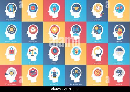 Modern flat vector illustration of imagination and mind power icon design concept. Icon for mobile and web graphics. Flat symbol, logo creative concept. Simple and clean flat pictogram Stock Vector
