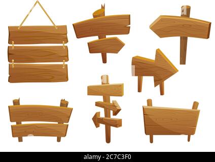 Wooden sign boards cartoon vector illustration set Stock Vector