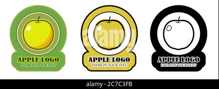 Apple logo design concept. Symbol of gardening, juice production. Set: full color, two-color for packaging and black for printing. Isolated on a white Stock Vector