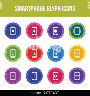 Unique smartphone vector glyph icon set Stock Vector