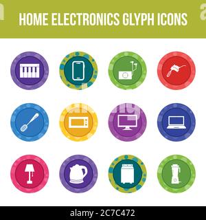 Unique home electronics vector glyph icon set Stock Vector