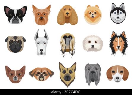 Dogs cartoon heads face emoticons vector set Stock Vector