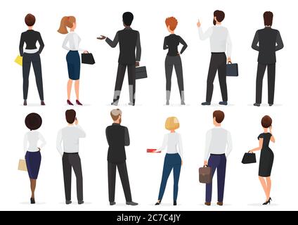 Back view of business office people group, man and woman characters standing together isolated vector illustration Stock Vector