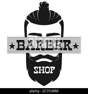 Barber Shop bearded man face retro vintage label logo vector illustration Stock Vector