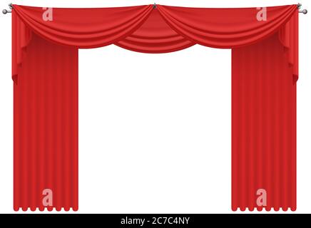 Red realistic silk vector curtains drapery isolated Stock Vector