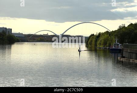 Infinity Bridge Stockton-on-Tees viewed from Tees Barrage
