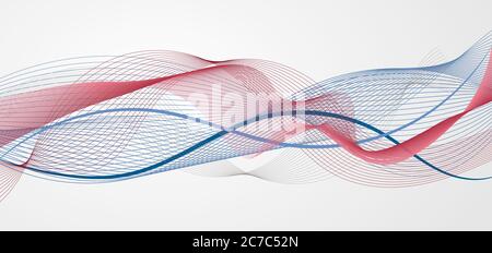 Abstract blue and red wave or wavy line on white background. Vector illustration Stock Vector