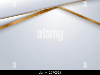 Abstract white and gray background geometric overlapping layer with golden line luxury style. Vector illustration Stock Vector