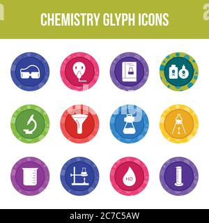 Unique chemistry vector glyph icon set Stock Vector
