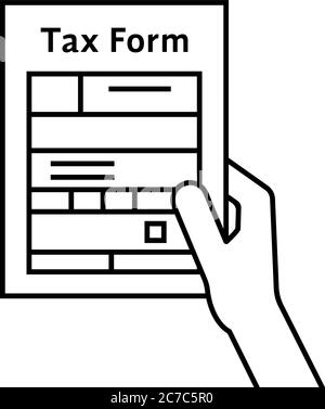 black hand holding thin line tax form Stock Vector