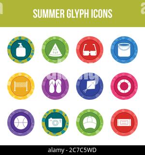 Unique summer vector glyph icon set Stock Vector