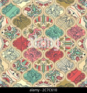 Seamless colorful patchwork in turkish style.Vintage wallpaper. Islam, Arabic, Indian, ottoman motifs. Vector Stock Vector