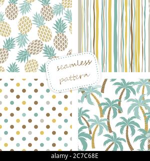 set of 4 vintage seamless colorful patterns in retro colors. Hand drawn. Vector illustration can be used for wallpaper, textile, web page background. Stock Vector