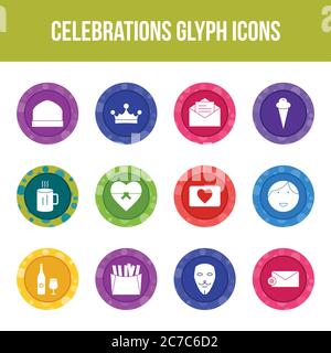 Unique celebration vector glyph icon set Stock Vector