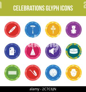 Unique celebration vector glyph icon set Stock Vector