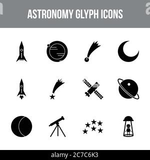 Unique astronomy vector glyph icon set Stock Vector