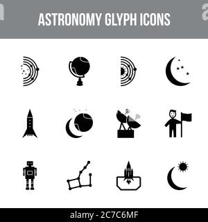 Unique astronomy vector glyph icon set Stock Vector