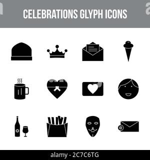 Unique celebration vector glyph icon set Stock Vector