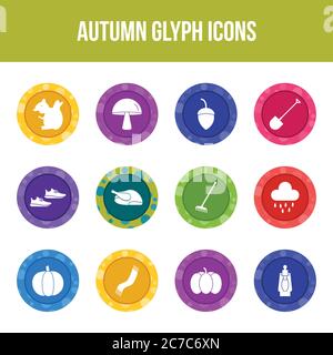 Unique autumn vector glyph icon set Stock Vector