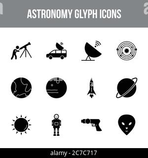 Unique astronomy vector glyph icon set Stock Vector