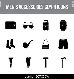 Unique men's accessories vector glyph icon set Stock Vector