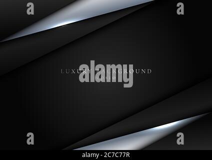 Abstract elegant template black and silver metallic triangle overlapping dimension on dark background luxury style. Vector illustration Stock Vector