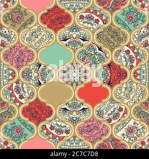 Seamless colorful patchwork in turkish style.Vintage wallpaper. Islam, Arabic, Indian, ottoman motifs. Vector Stock Vector