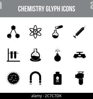 Unique chemistry vector glyph icon set Stock Vector