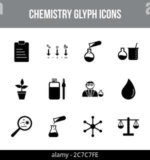 Unique chemistry vector glyph icon set Stock Vector