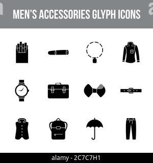 Unique men's accessories vector glyph icon set Stock Vector