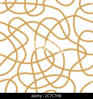 Rope navy pattern. Nautical sea rope ornament, sea boat cord knots, winding marine ropes vector seamless background illustration Stock Vector