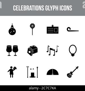 Unique celebration vector glyph icon set Stock Vector