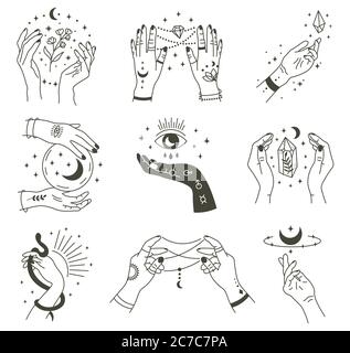 Premium Vector  Black magic hands. magical occult symbols on arm, hand  silhouettes vector set