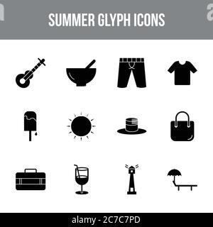 Unique summer vector glyph icon set Stock Vector