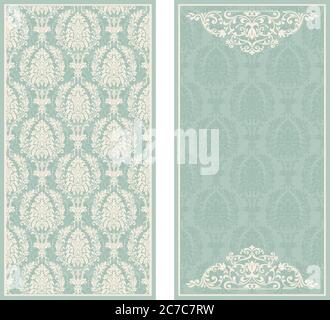 Vintage Invitation or wedding card with damask background and elegant floral elements Stock Vector