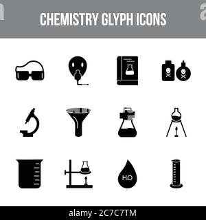 Unique chemistry vector glyph icon set Stock Vector