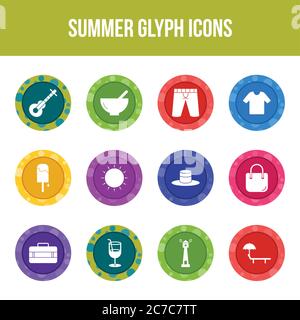 Unique summer vector glyph icon set Stock Vector