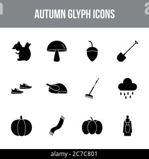 Unique autumn vector glyph icon set Stock Vector